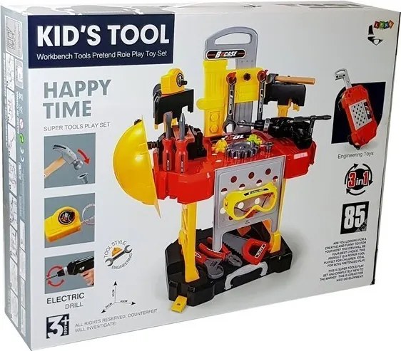 LEAN Toys Detská dielňa 3v1 na batérie, kufrík, 85 dielov, 56 cm