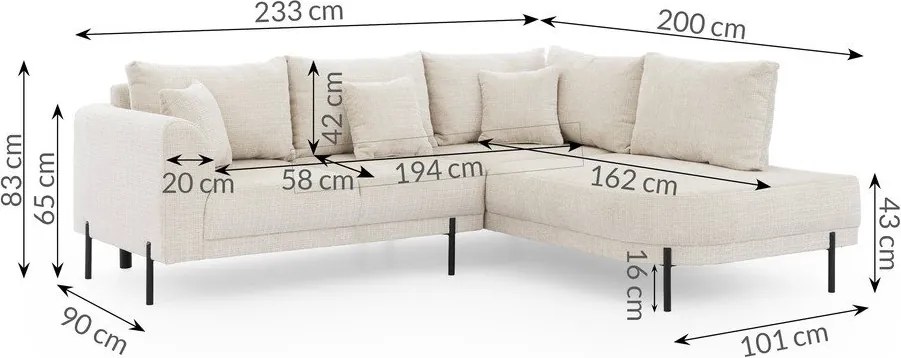 Béžová ženilková rohová pohovka (pravý roh/do L) Mauris – Ropez