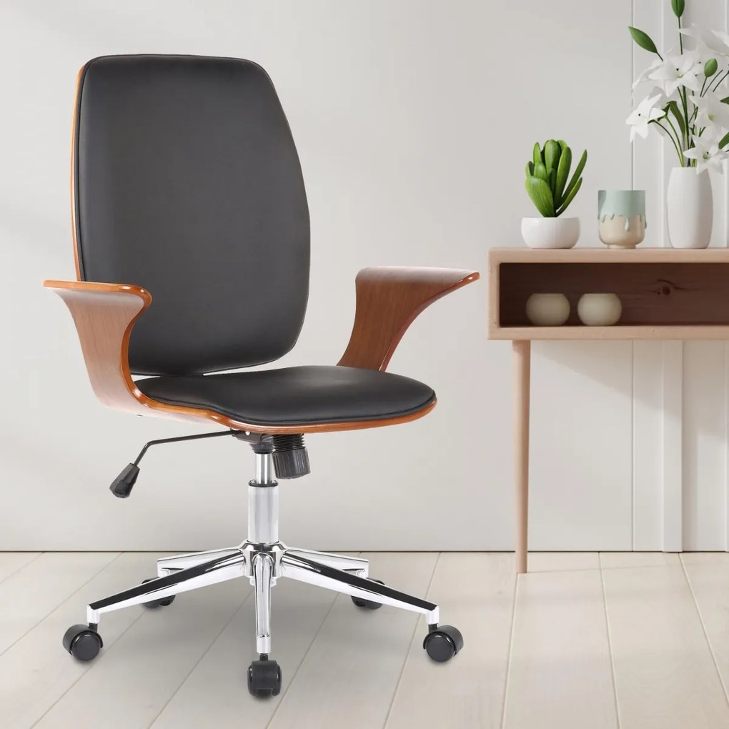 Design-Shop Kancelárska stolička Burbank - koženka, drevo orech - Čierna