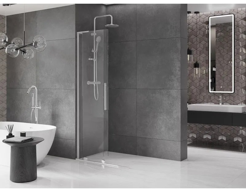 Mexen Velar L, posuvná sprchová zástena Walk-in 90 x 200 cm, 8mm číre sklo, chrómová, 871-090-003-03-01