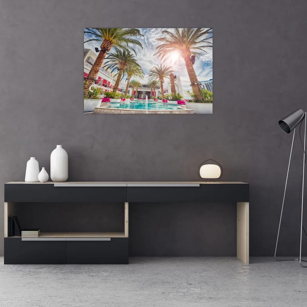 Obraz - palmy s bazénom (90x60 cm)