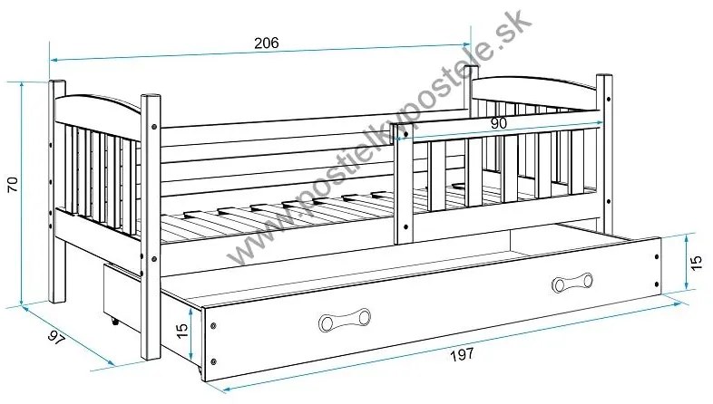 Posteľ KUBO 1 200x90 Borovica - Ružová
