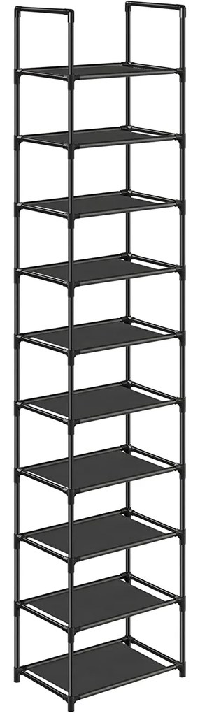 Botník, 10-úrovňový stojan na topánky, úzky, čierny