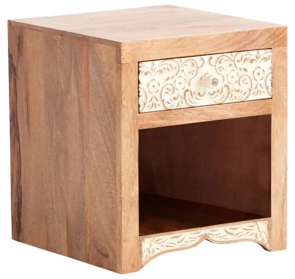 furniture-nabytek.cz - Masívny nočný stolík Delhi z mangového dreva, lakovaný, hnedý – 40×40×45 cm