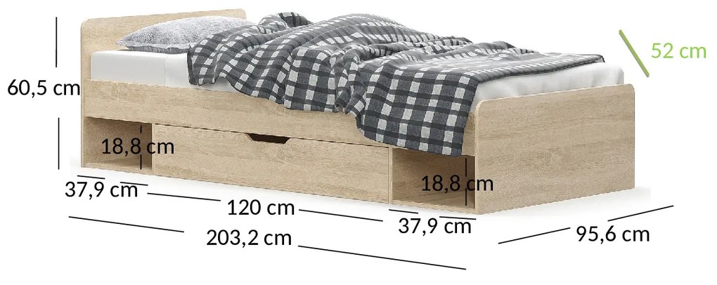 Jednolôžková posteľ 90 cm. Vlastná spoľahlivá doprava až k Vám domov. 1053299