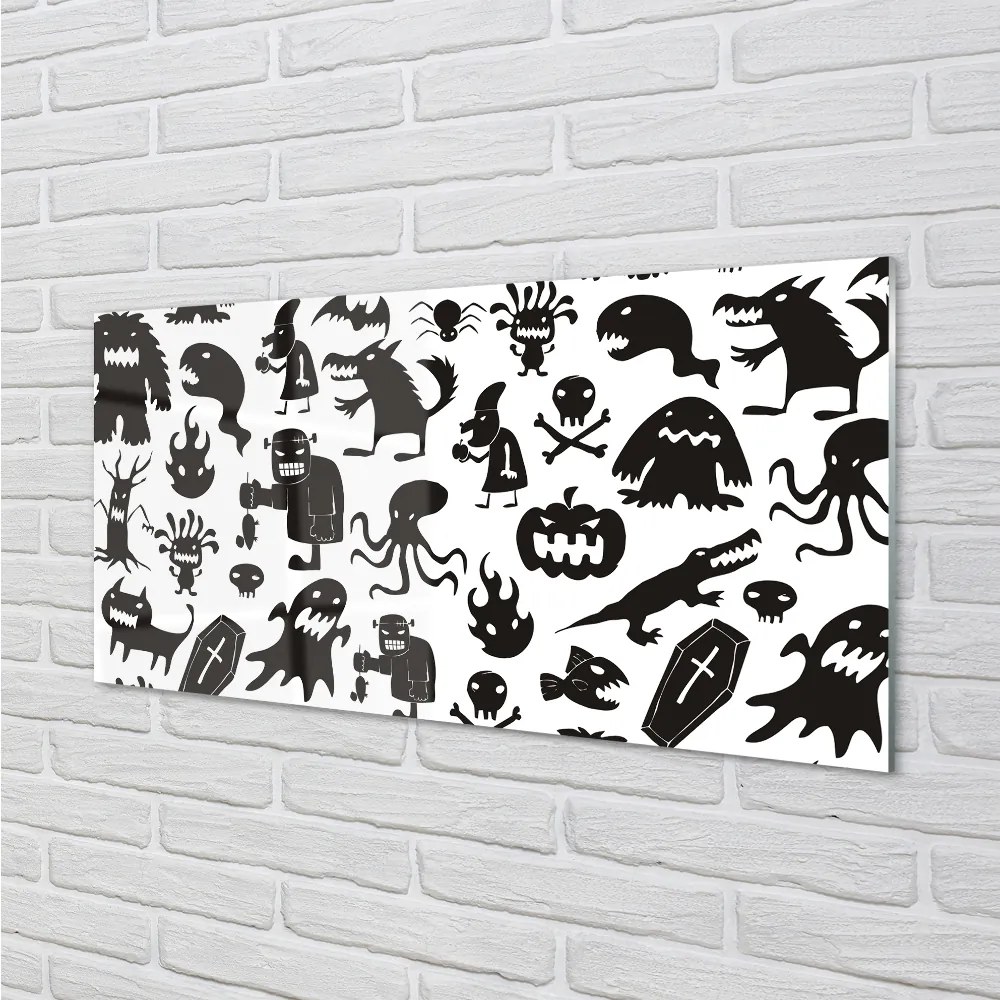 Nástenný panel  White pozadí čiernymi tvory 125x50 cm