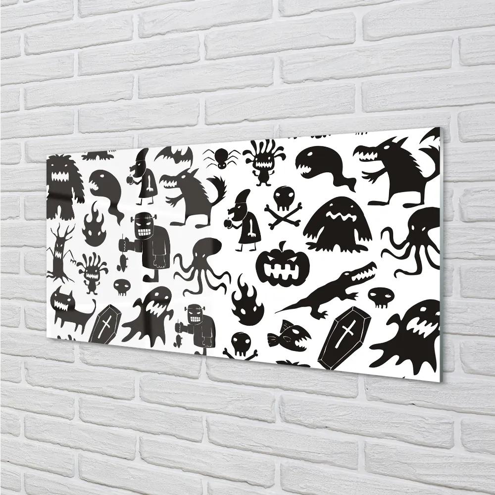 Nástenný panel  White pozadí čiernymi tvory 140x70 cm