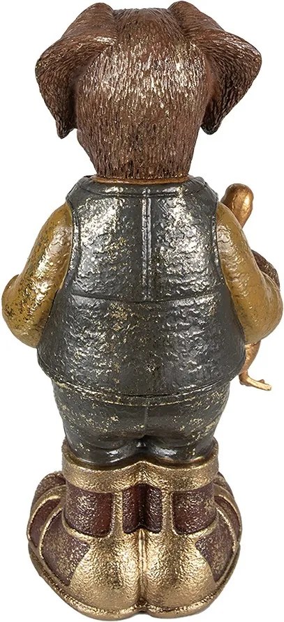 Hnedo-zelená dekoratívna figúrka pes držiaca kačicu - 16*14*34 cm