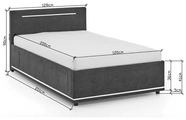 Tmavosivá čalúnená detská posteľ s úložným priestorom s roštom 120x200 cm Circle – Meise Möbel