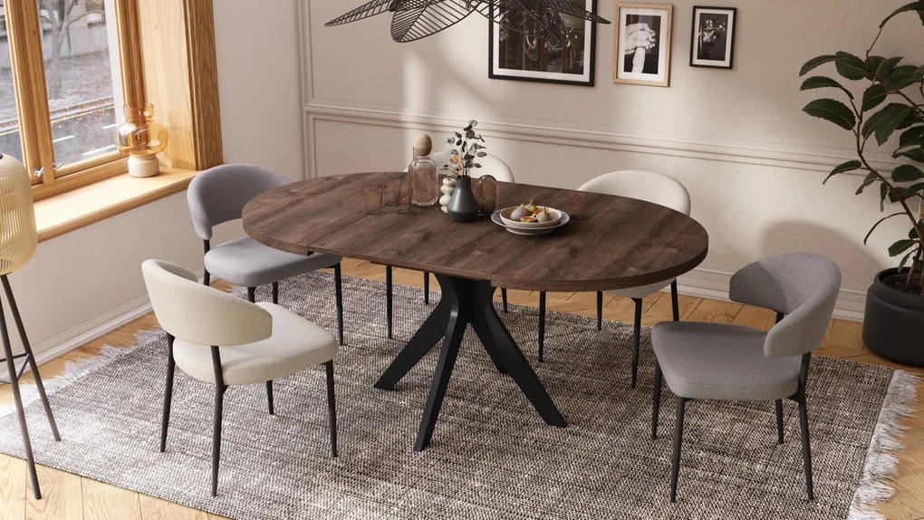 RENZO Hnedý dub/čierna noha - OKRÚHLY STÔL Ø110 ROZKLADACÍ DO 180 cm | DO KUCHYNE JEDÁLNE OBÝVAČKY RETRO