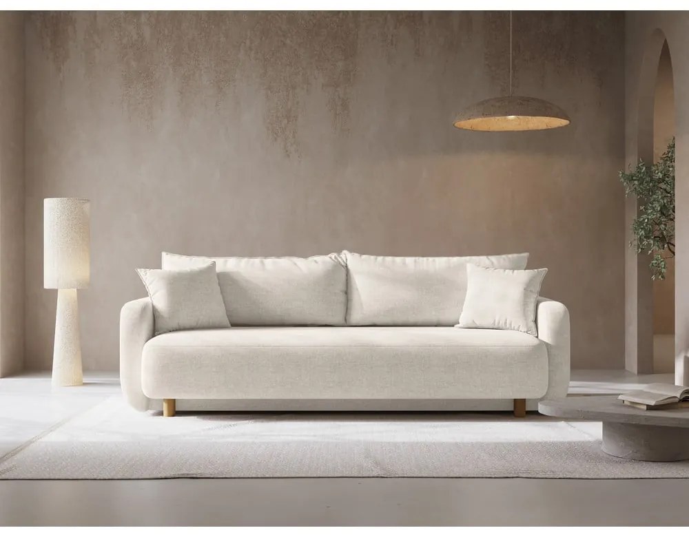 Krémová rozkladacia pohovka s úložným priestorom 231 cm Elen – Micadoni