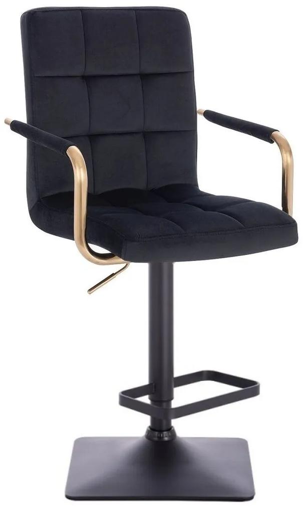 LuxuryForm Barová stolička VERONA GOLD VELUR na čiernej hranatej základni - čierna