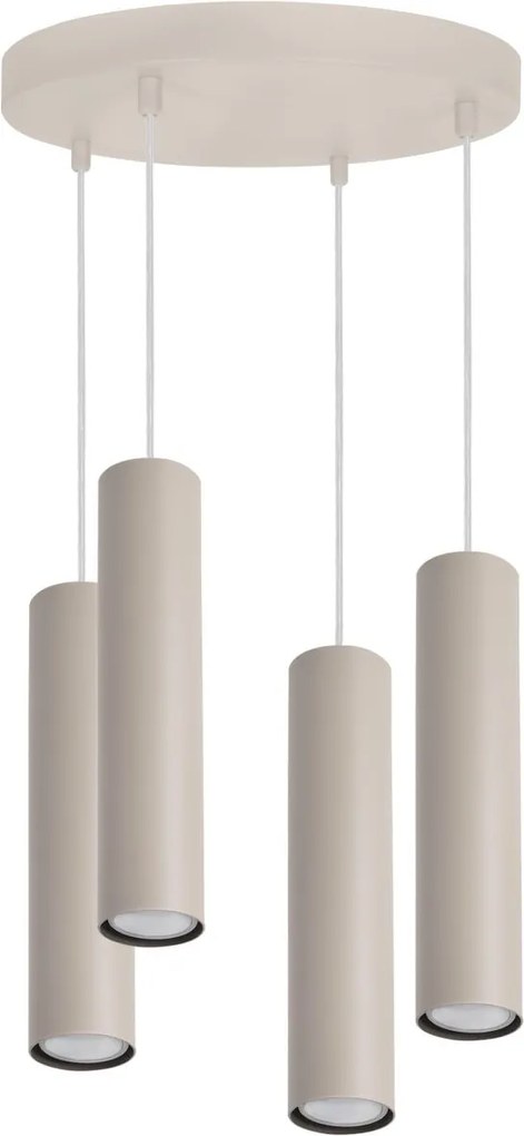 Závesné svietidlo Tuba, 4x béžové kovové tienidlo, o