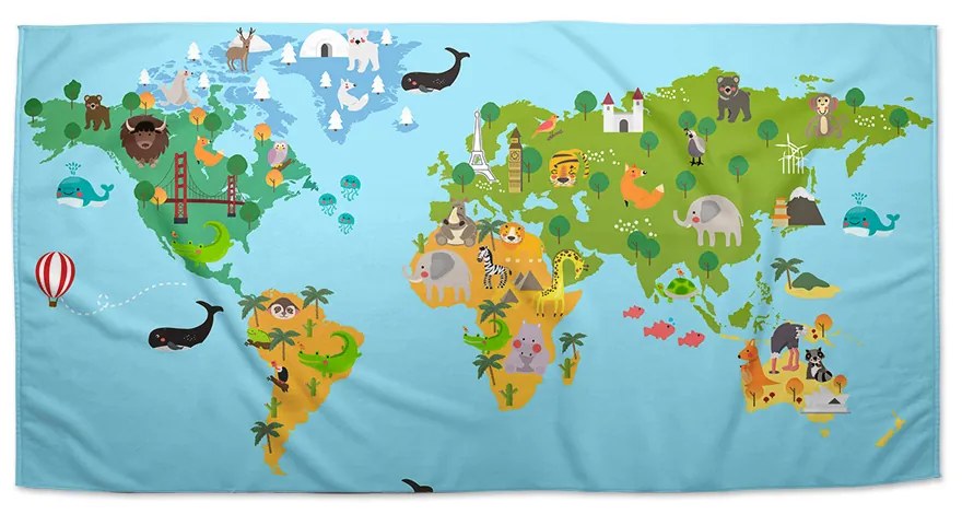 Sablio Uterák Zvieracia mapa sveta - 30x50 cm