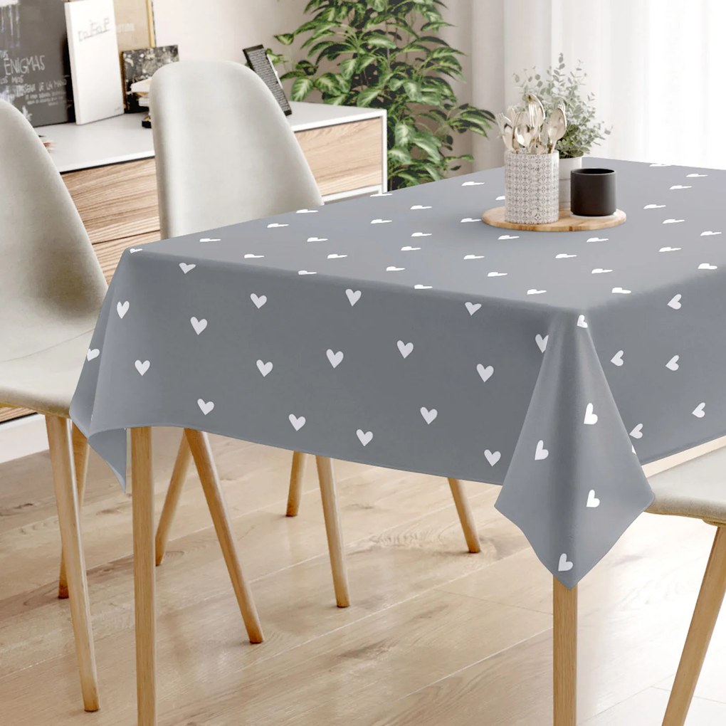 Goldea hranatý obrus 100% bavlnené plátno - srdiečka na sivom 100 x 100 cm