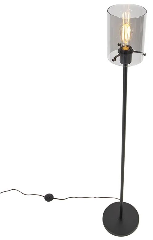 Dizajnová stojaca lampa čierna s dymovým sklom - Dome