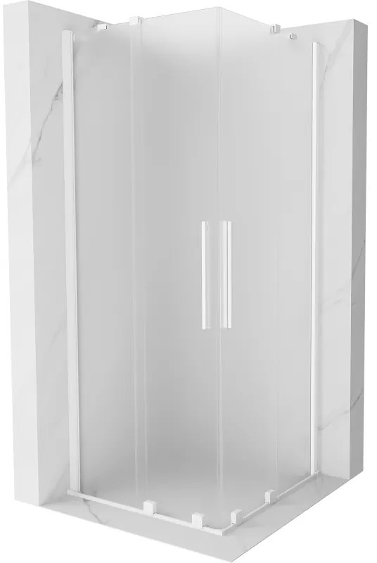 Mexen Velar Duo, sprchový kút s posuvnými dverami 90 x 90 cm, 8mm sklo námraza, biela matná, 871-090-090-32-20