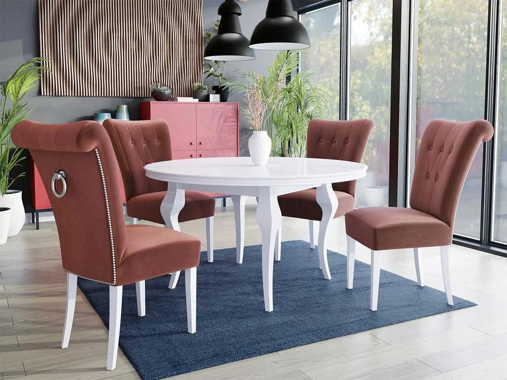 Stôl Julia FI 100 so 4 stoličkami ST65, Farby: biela, Farby: chrom, Farby:: biely lesk, Potah: Magic Velvet 2258