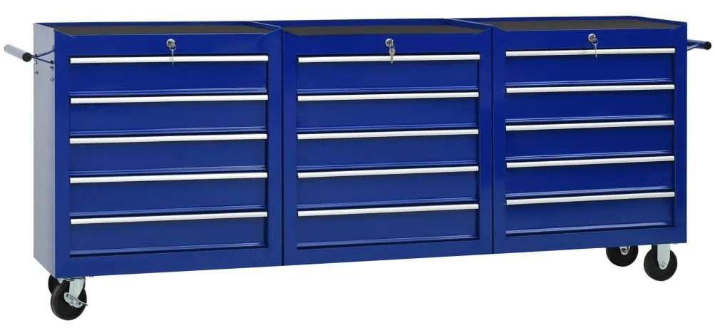 vidaXL Dielenský vozík s 15 zásuvkami modrý oceľový