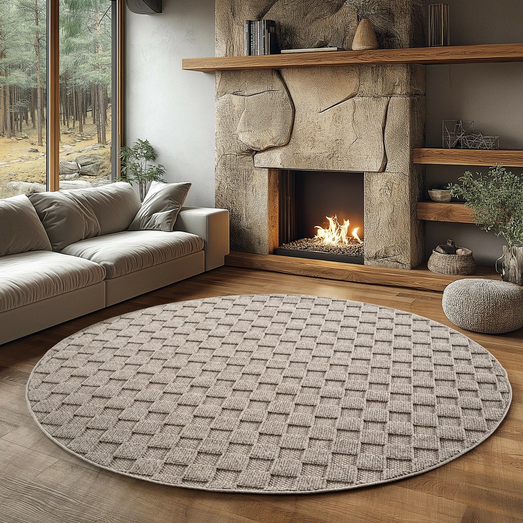 Ayyildiz, Kusový koberec Helix 2203 beige kruh, 80x80, béžová, chodba / predsieň