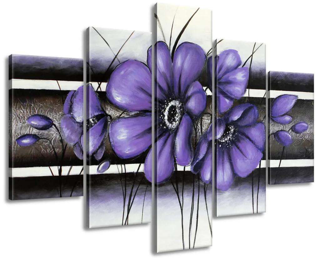 Gario Ručne maľovaný obraz Tajomný fialový Vlčí mak - 5 dielny Rozmery: 150 x 105 cm