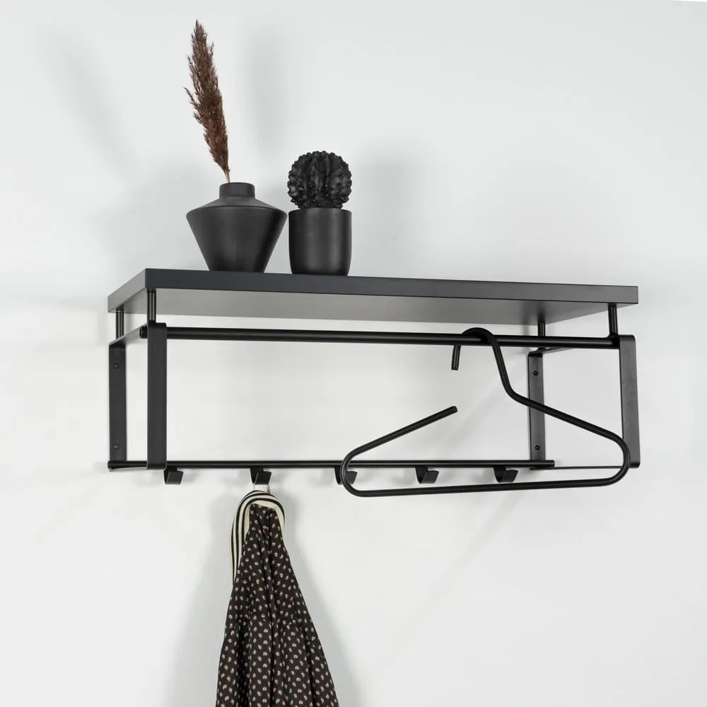 Čierny kovový nástenný vešiak s poličkou 70 cm Rex – Spinder Design