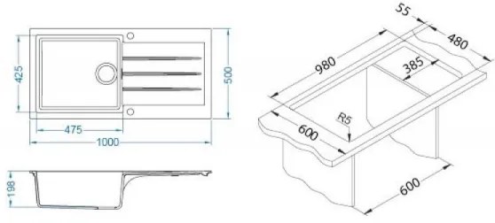 ALVEUS 1140598 - Kuchynský drez CADIT 100x50 cm granit/čierna