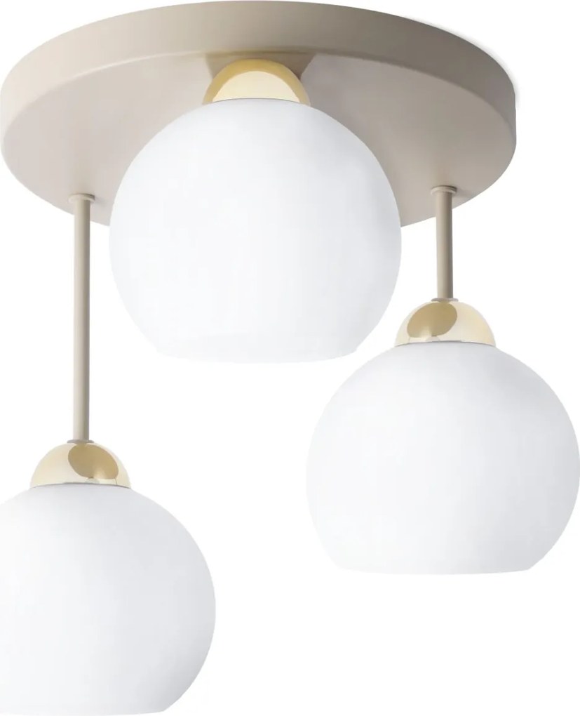 Stropné svietidlo Eliza, 3x biele sklenené tienidlo, g/be, o