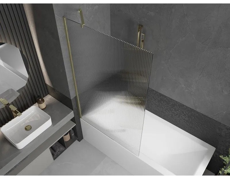 Mexen Next, 1-krídlová vaňová zástena 100 x 150 cm, 6mm sklo Ribs, zlatá matná, 895-100-000-00-09-55