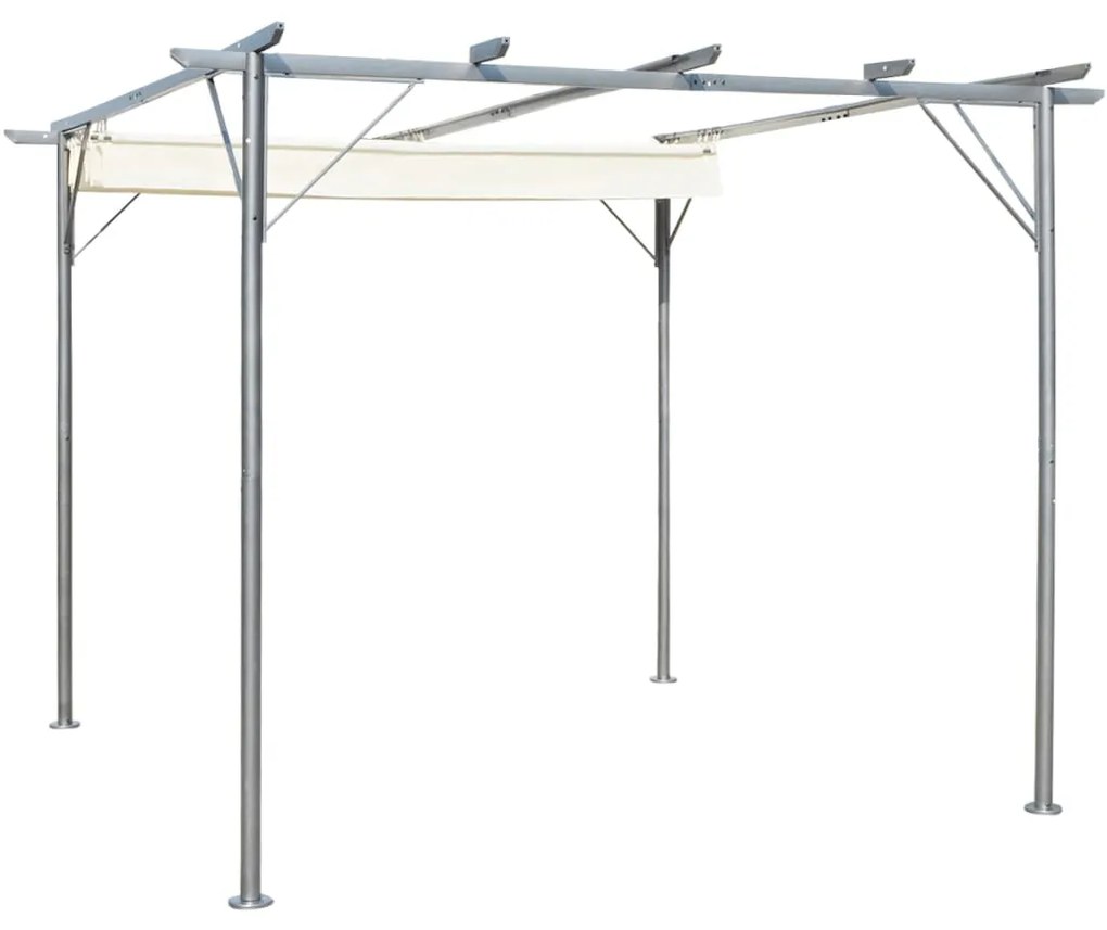 vidaXL Oceľová pergola so zaťahovacou strechou, krémovo biela, 3x3 m