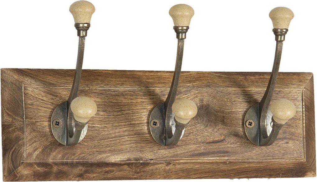 Drevený vešiak s béžovými knopka - 30 * 7 * 10 cm