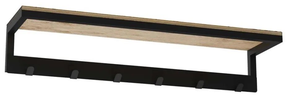 Nástenný vešiak na uteráky s poličkou 10x60 cm čierna