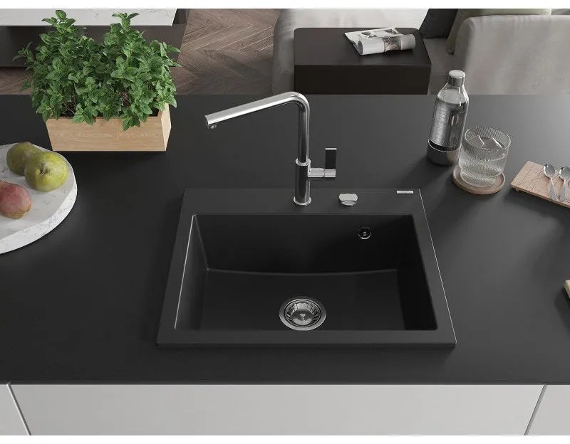 Mexen Oscar, 1-komorový granitový drez 580x490x205 mm, čierna, 6519581000-77