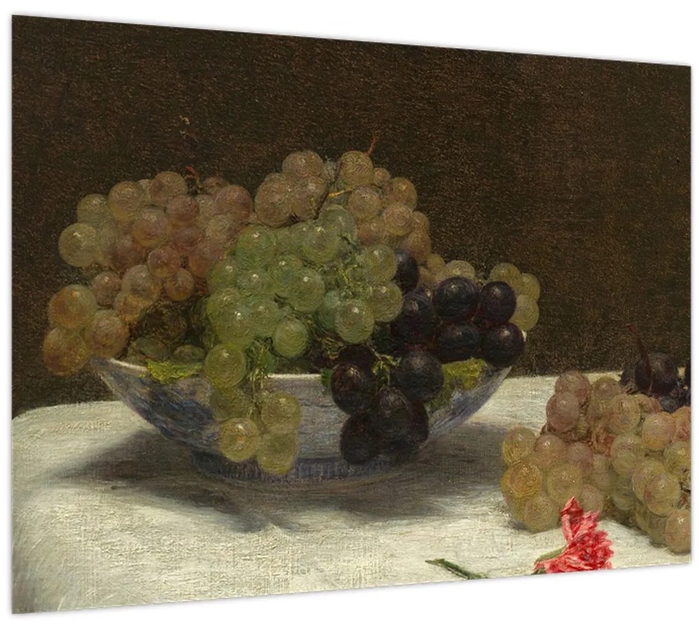 Sklenený obraz - Henri Fantin-Latour, Still Life with Grapes and a Carnation, reprodukcia (70x50 cm)