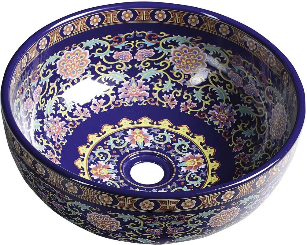 SAPHO - PRIORI keramické umývadlo, priemer 40,5cm, 15,5cm, fialová s ornamentami (PI022)