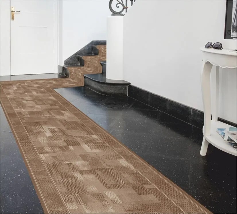 Associated Weavers, Protišmykový behúň na mieru Tribe 44 hnedý, šíre 100 cm, hnedá, chodba / predsieň