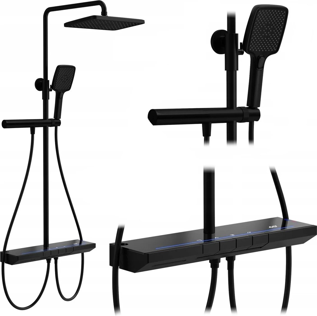 Rea Pedro, sprchový set s termostatom, čierna matná, REA-P0897