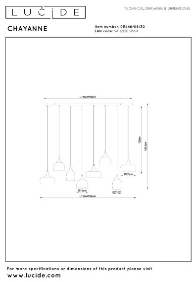 Lucide 05446/08/30 - Luster na lane CHAYANNE 8xE14/10W/230V