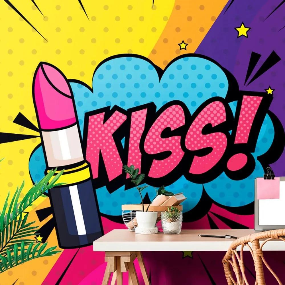 Tapeta pop art rúž - KISS! - 300x200