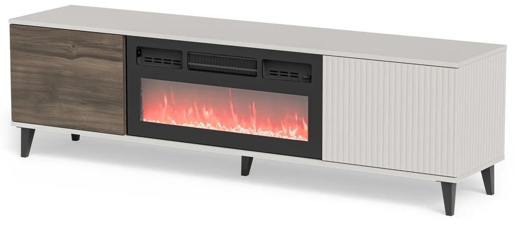 TV stolík Random 180 cm s krbom kašmír/orech