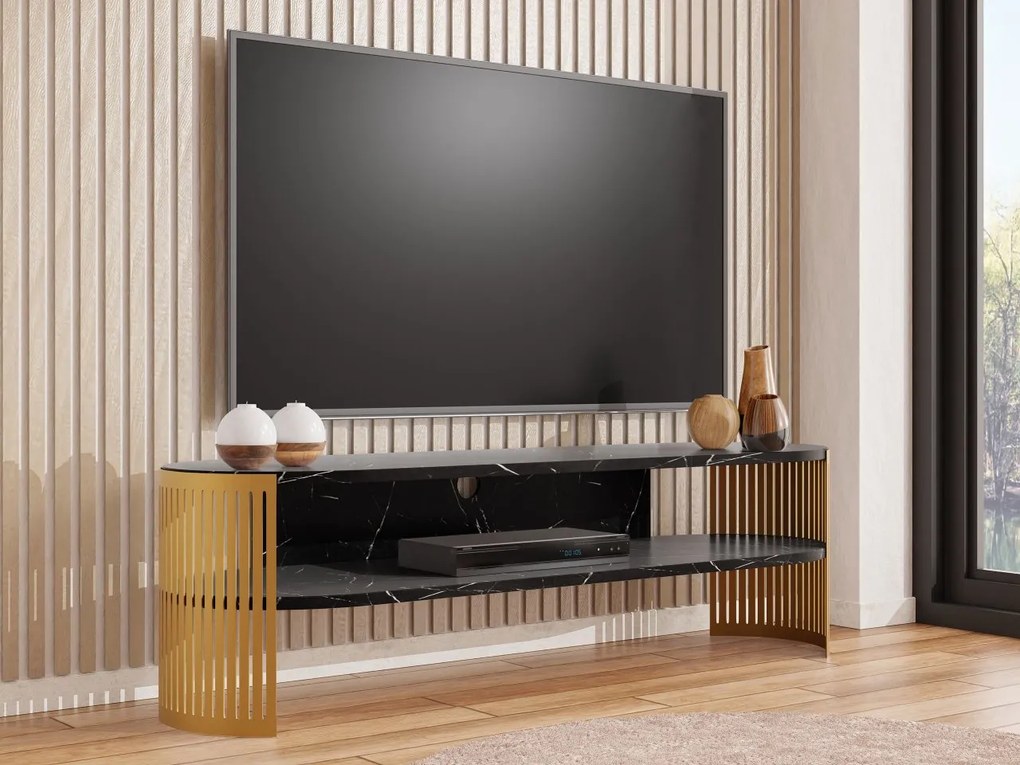 TV stolík/skrinka Zinzit, Farba: zlatý / biely akryl