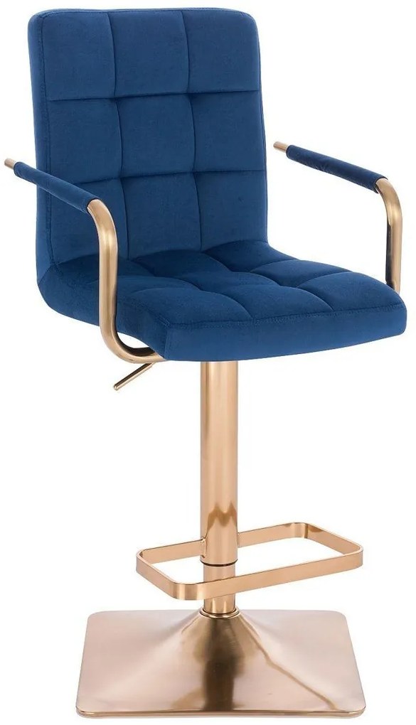 LuxuryForm DESIGN Barová stolička VERONA GOLD VELUR na zlatej hranatej základni - modrá