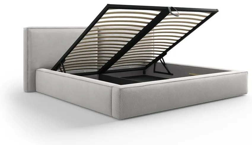 Svetlosivá čalúnená dvojlôžková posteľ s úložným priestorom a roštom 160x200 cm Arendal – Cosmopolitan Design