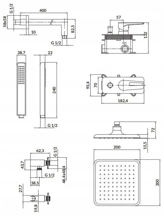 Cersanit Mille, podomietkový sprchový set B253, chrómová, S952-012