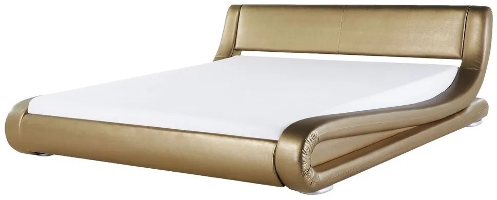 Kožená vodná posteľ 160 x 200 cm zlatá AVIGNON Beliani