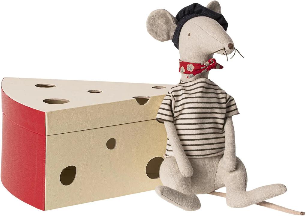 Maileg Ľanová hračka v krabičke od syra Rat Light Grey
