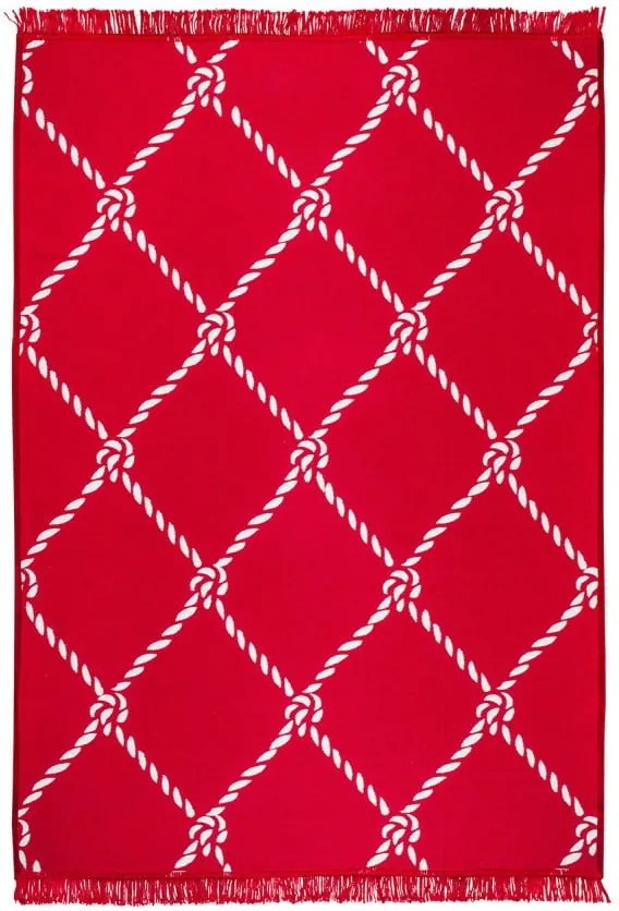 Červeno-biely obojstranný koberec Rope, 140 × 215 cm