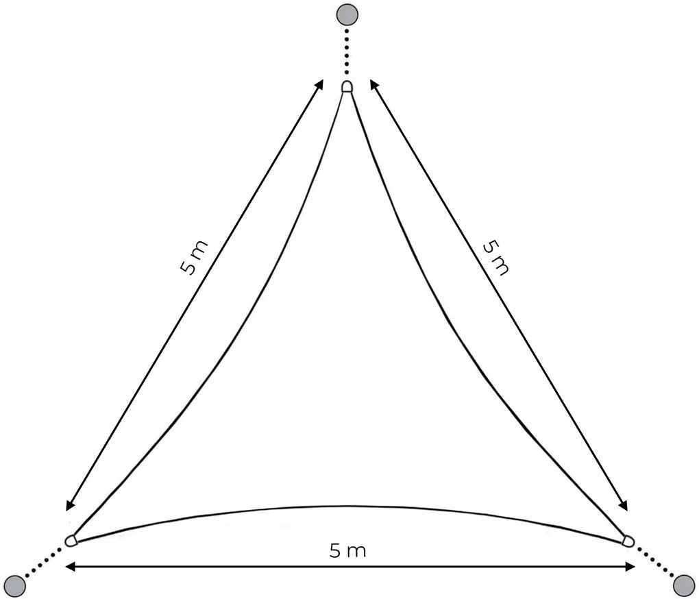 Trojuholníková tieniaca plachta/ tienidlo 5x5x5 m, béžová