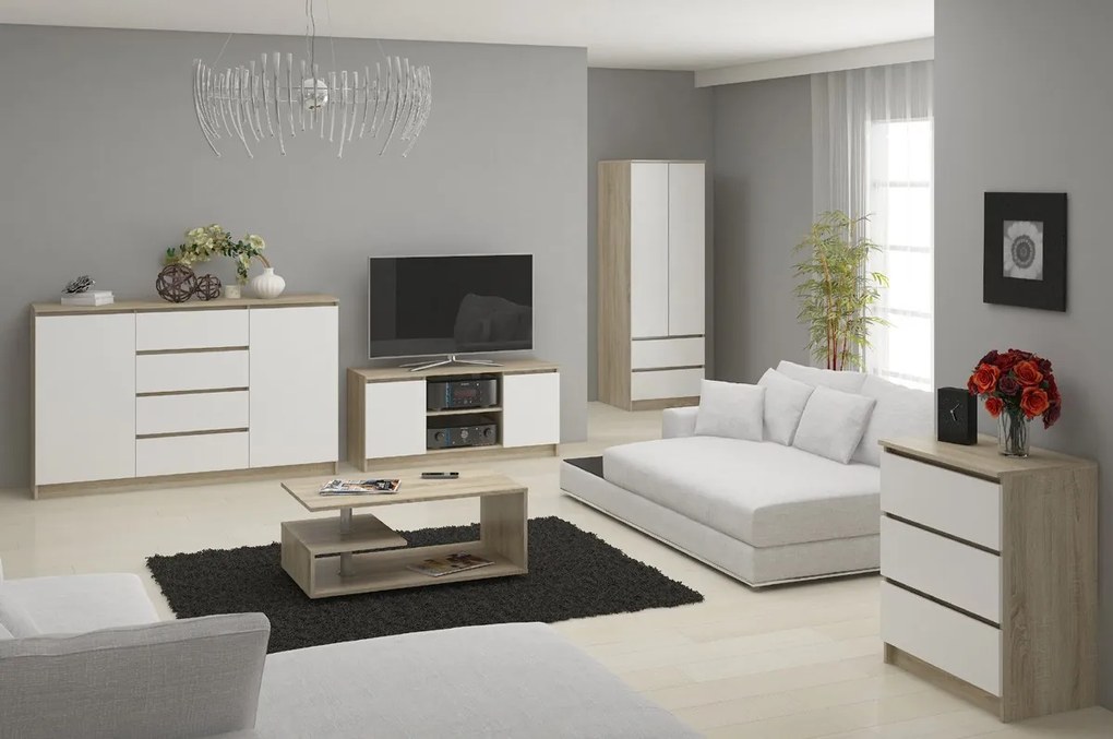 Komoda Kuba 120 cm 6 zásuviek dub sonoma/biela