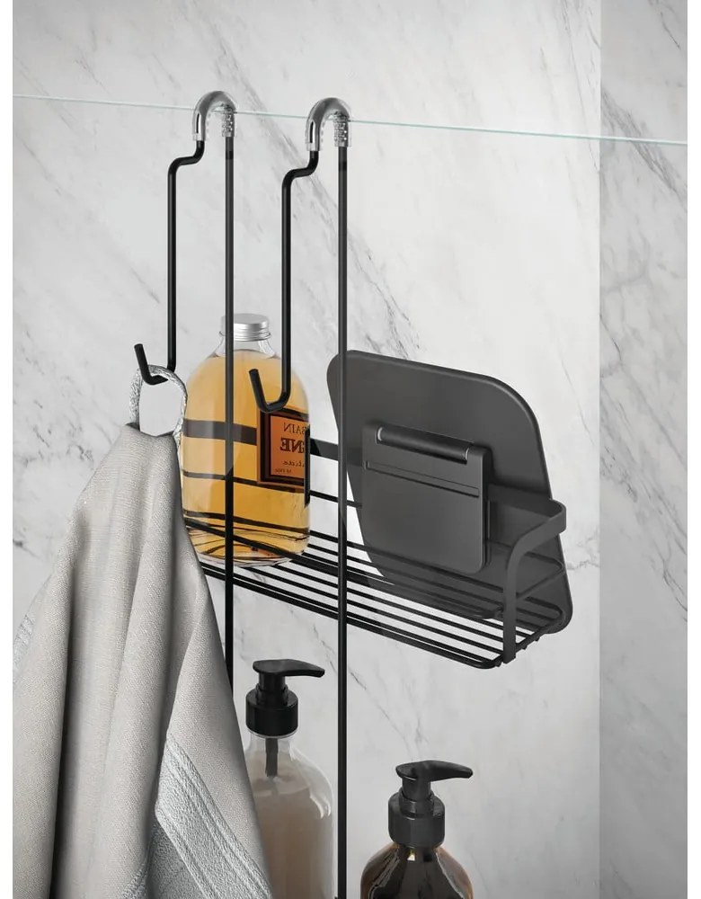 Matne čierna závesná oceľová kúpeľňová polička Lava – Metaltex